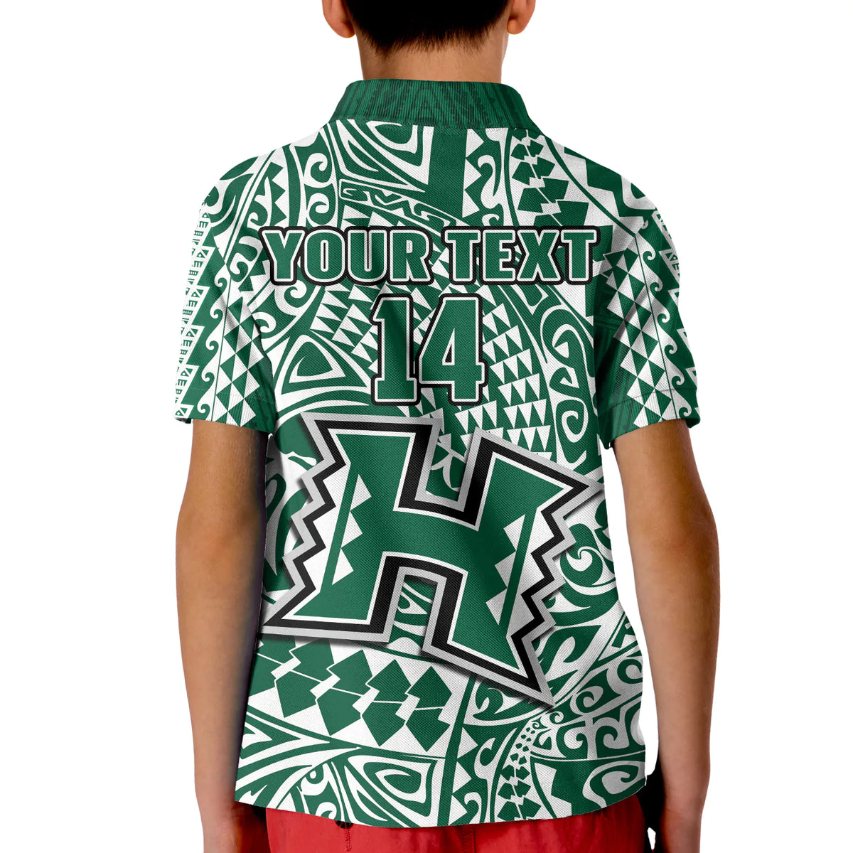 (Custom Text And Number) Hawaii Football Polo Shirt KID Rainbow Warriors Tribal Kakau LT14 - Polynesian Pride