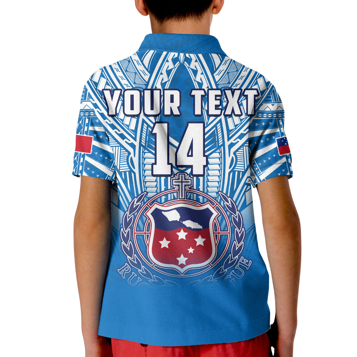 (Custom Text And Number) Samoa Rugby Polo Shirt KID Personalise Toa Samoa Polynesian Pacific Blue Version LT14 - Polynesian Pride