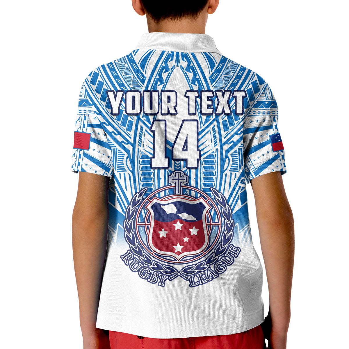 (Custom Text And Number) Samoa Rugby Polo Shirt KID Personalise Toa Samoa Polynesian Pacific White Version LT14 - Polynesian Pride