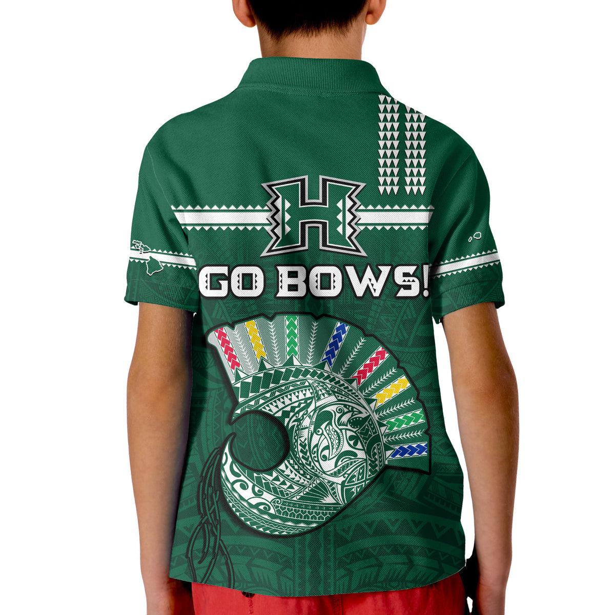 Hawaii Football Polo Shirt Kakau Rainbow Warriors Helmet Go Bows LT14 - Polynesian Pride