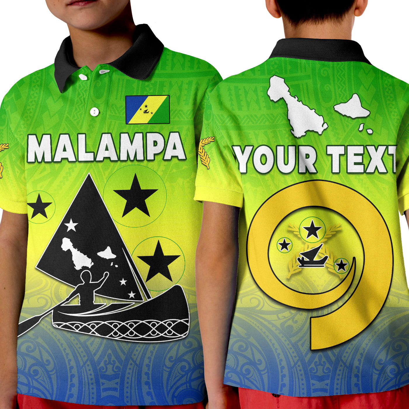 (Custom Personalised) Malampa Province Polo Shirt KID Native Canoe Mix Vanuatu Pig Tusk Green Version LT14 Kid Green - Polynesian Pride