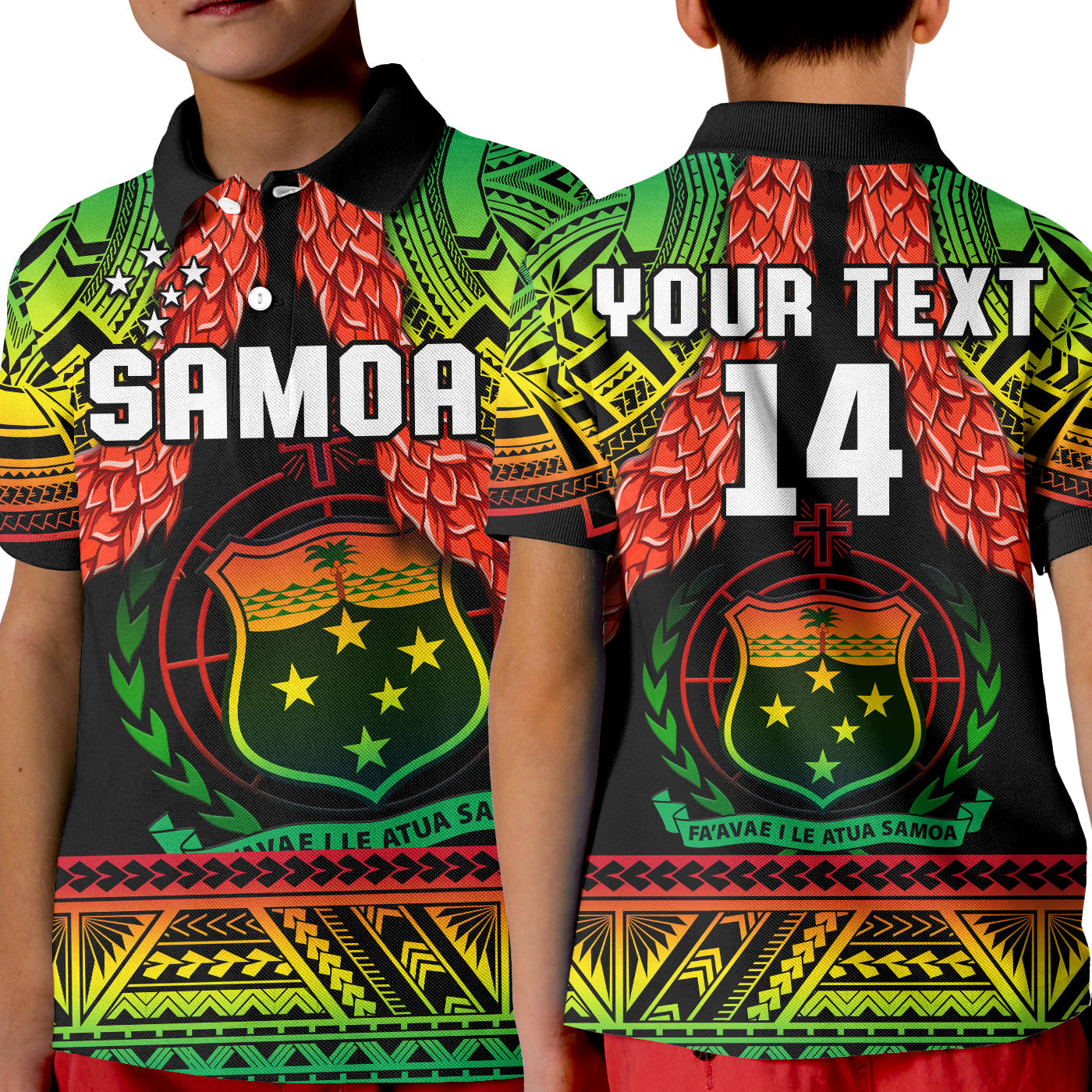 (Custom Text And Number) Samoa Rugby T Shirt KID Teuila Torch Ginger Gradient Style LT14 - Polynesian Pride