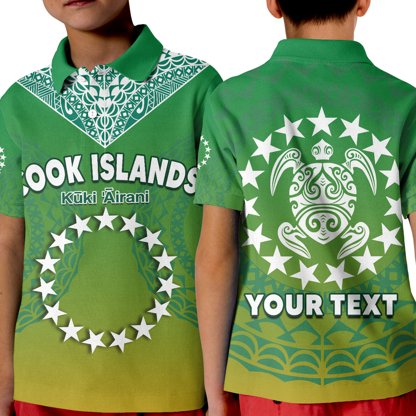 (Custom Personalised) Cook Islands Polo Shirt KID Circle Pattern Mix Sea Turtle Green Version LT14 Kid Green - Polynesian Pride