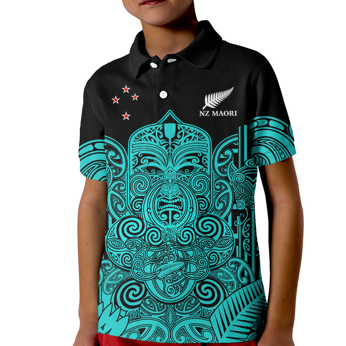 New Zealand Tiki Rugby Polo Shirt KID NZ Maori Koru Pattern Ver.02 LT14 Kid Turquoise - Polynesian Pride