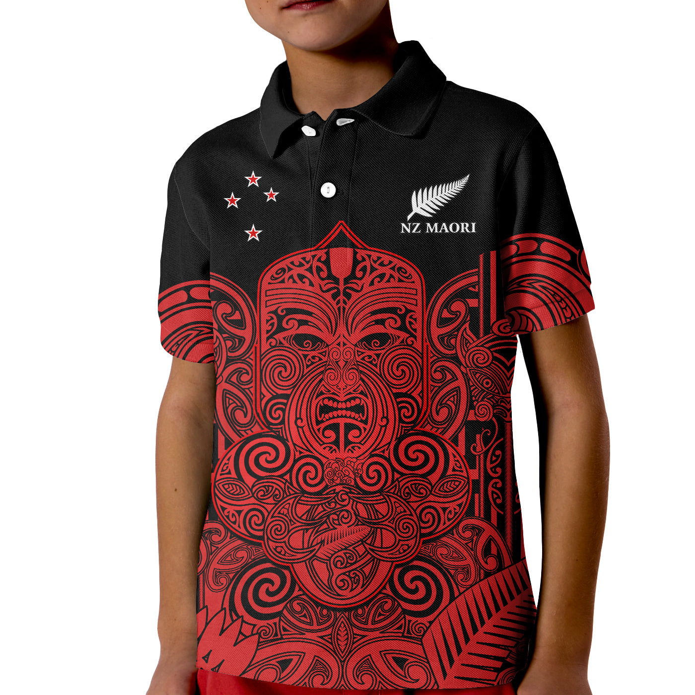 (Custom Text And Number) New Zealand Tiki Rugby Polo Shirt KID NZ Maori Koru Pattern Ver.03 LT14 Kid Red - Polynesian Pride