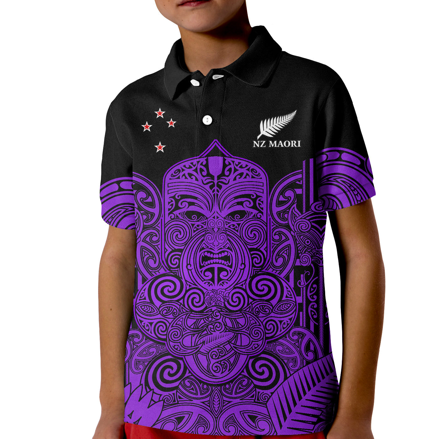 (Custom Text And Number) New Zealand Tiki Rugby Polo Shirt KID NZ Maori Koru Pattern Ver.04 LT14 Kid Purple - Polynesian Pride