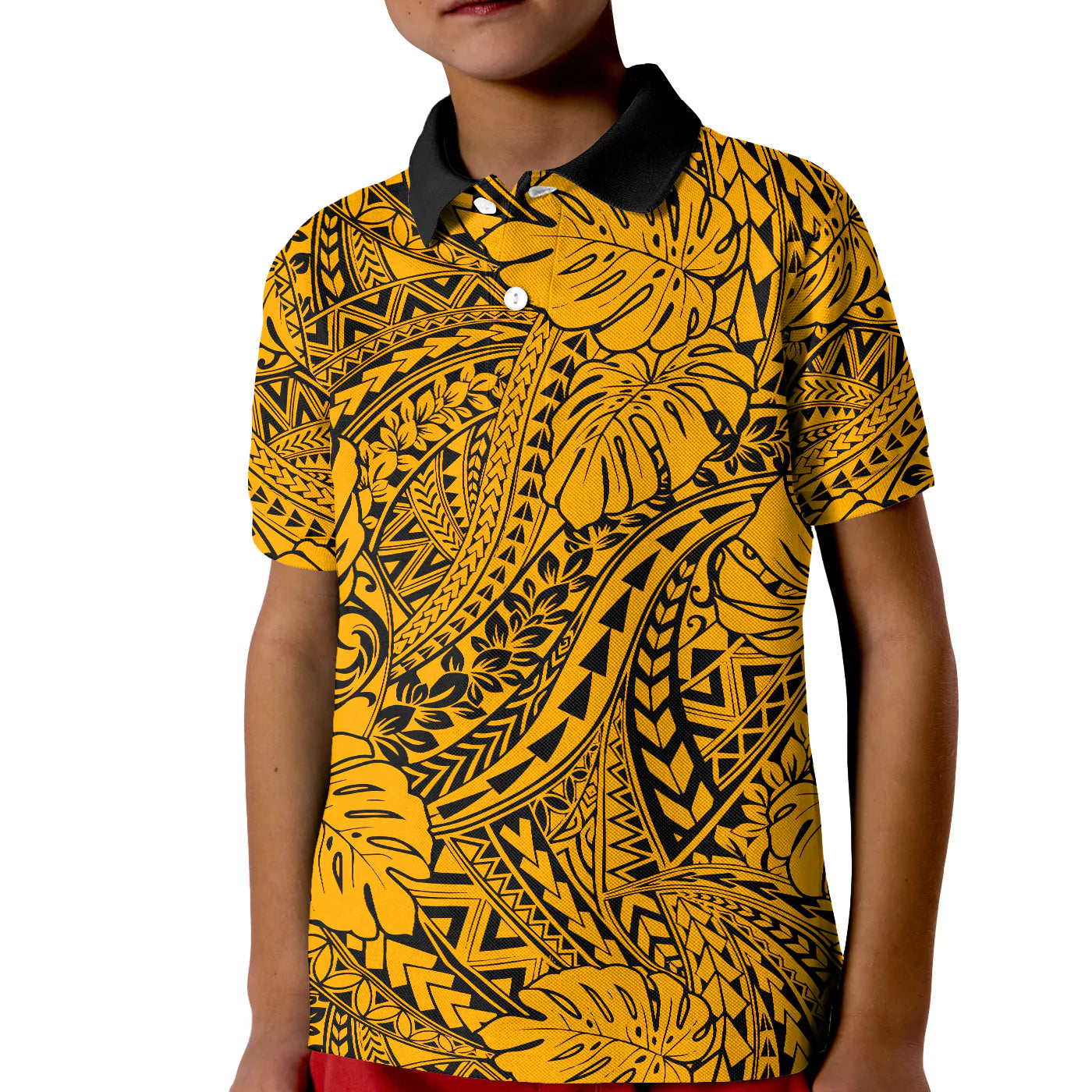 (Custom Personalised) Hawaii Polo Shirt KID Polynesian Tribal Art Ver.05 LT14 Kid Gold - Polynesian Pride