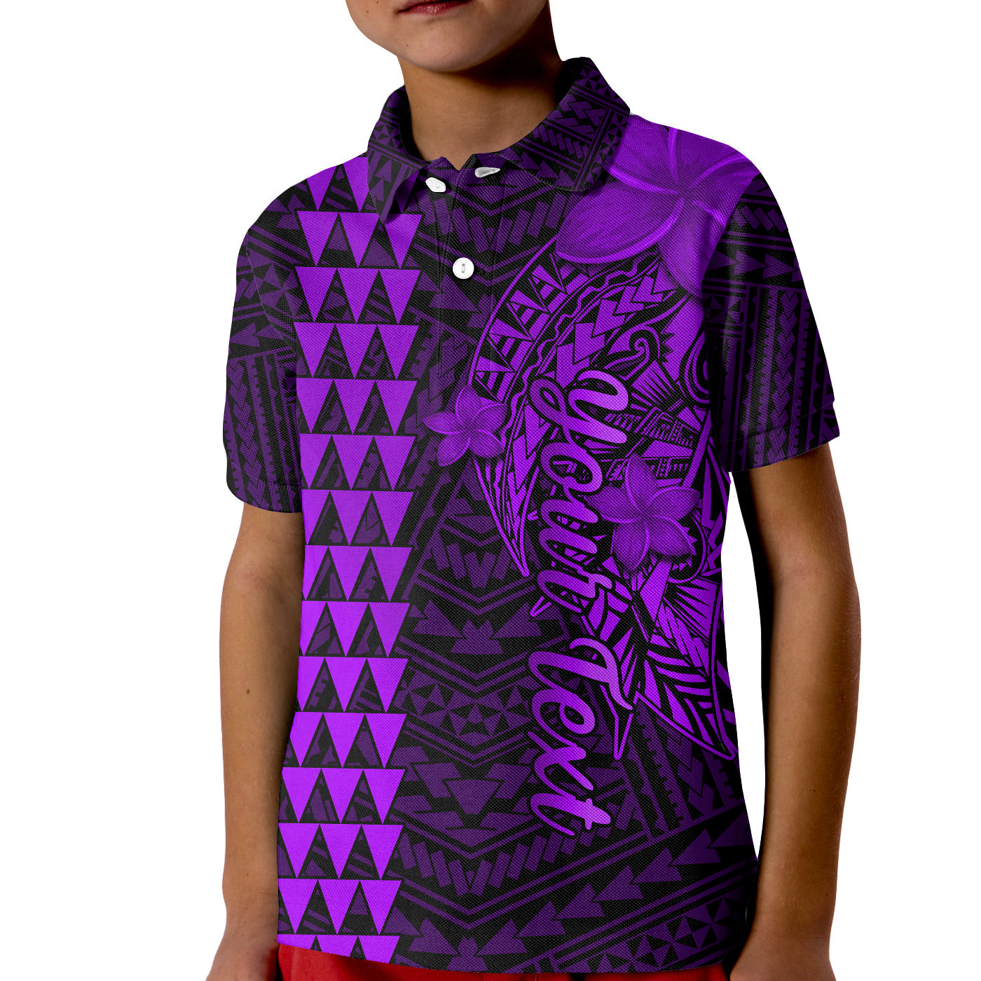 (Custom Personalised) Hawaii Polo Shirt KID Kakau Kanaka Maoli Combine Polynesian Shark Ver.05 LT14 Kid Purple - Polynesian Pride