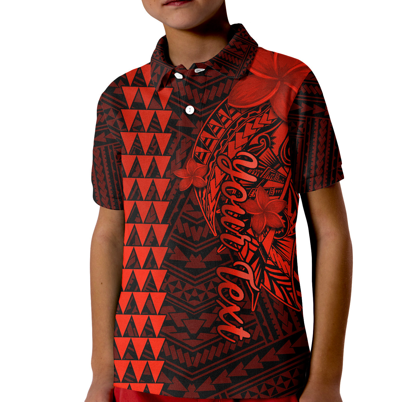 (Custom Personalised) Hawaii Polo Shirt KID Kakau Kanaka Maoli Combine Polynesian Shark Ver.06 LT14 Kid Red - Polynesian Pride