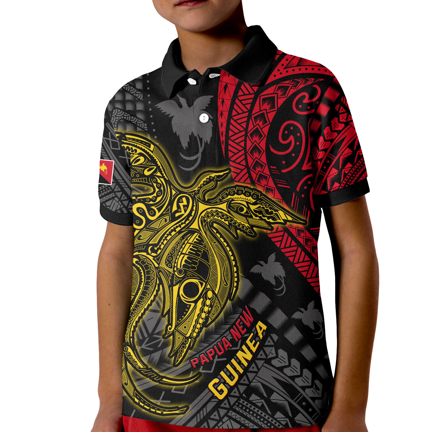 Papua New Guinea Polo Shirt KID Raggiana Birds Of Paradise Happy 47th Independence Day LT13 Kid Black - Polynesian Pride