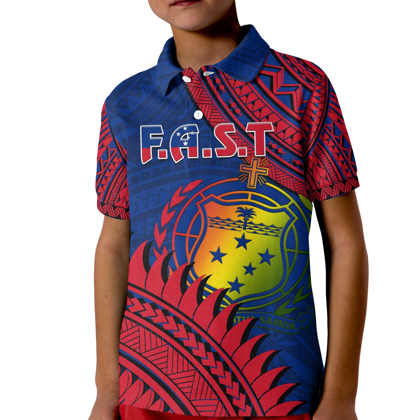 F.A.S.T Samoa Polo Shirt KID Samoan Coat Of Arms Polynesian Pattern LT14 Kid Blue - Polynesian Pride