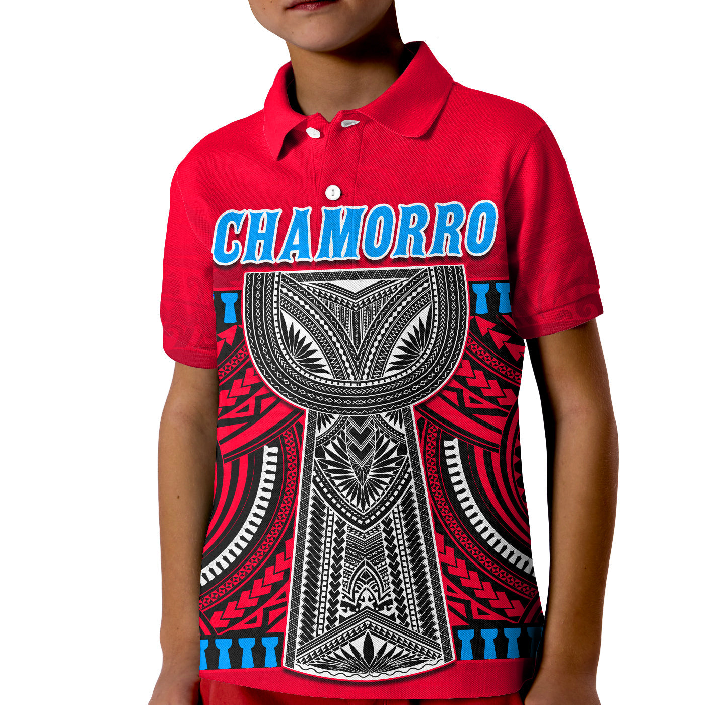 Guam Chamorro Polo Shirt KID Latte Stone Red Polynesian Haligi LT13 Kid Red - Polynesian Pride