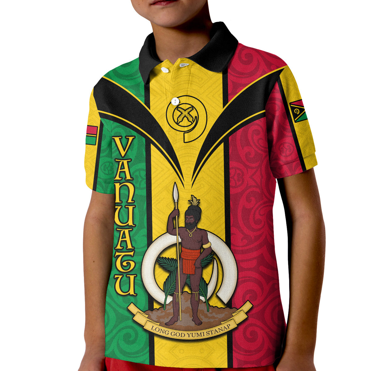 Vanuatu Polo Shirt KID Pig Tusk Polynesian LT13 Kid Yellow - Polynesian Pride