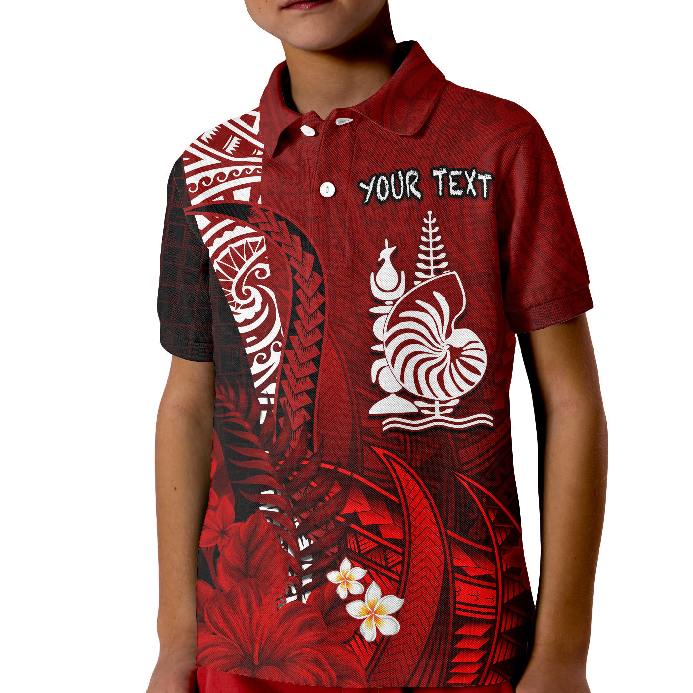 (Custom Personalised) New Caledonia Polo Shirt KID Nautilus Red Polynesian Hibiscus LT13 Kid Red - Polynesian Pride