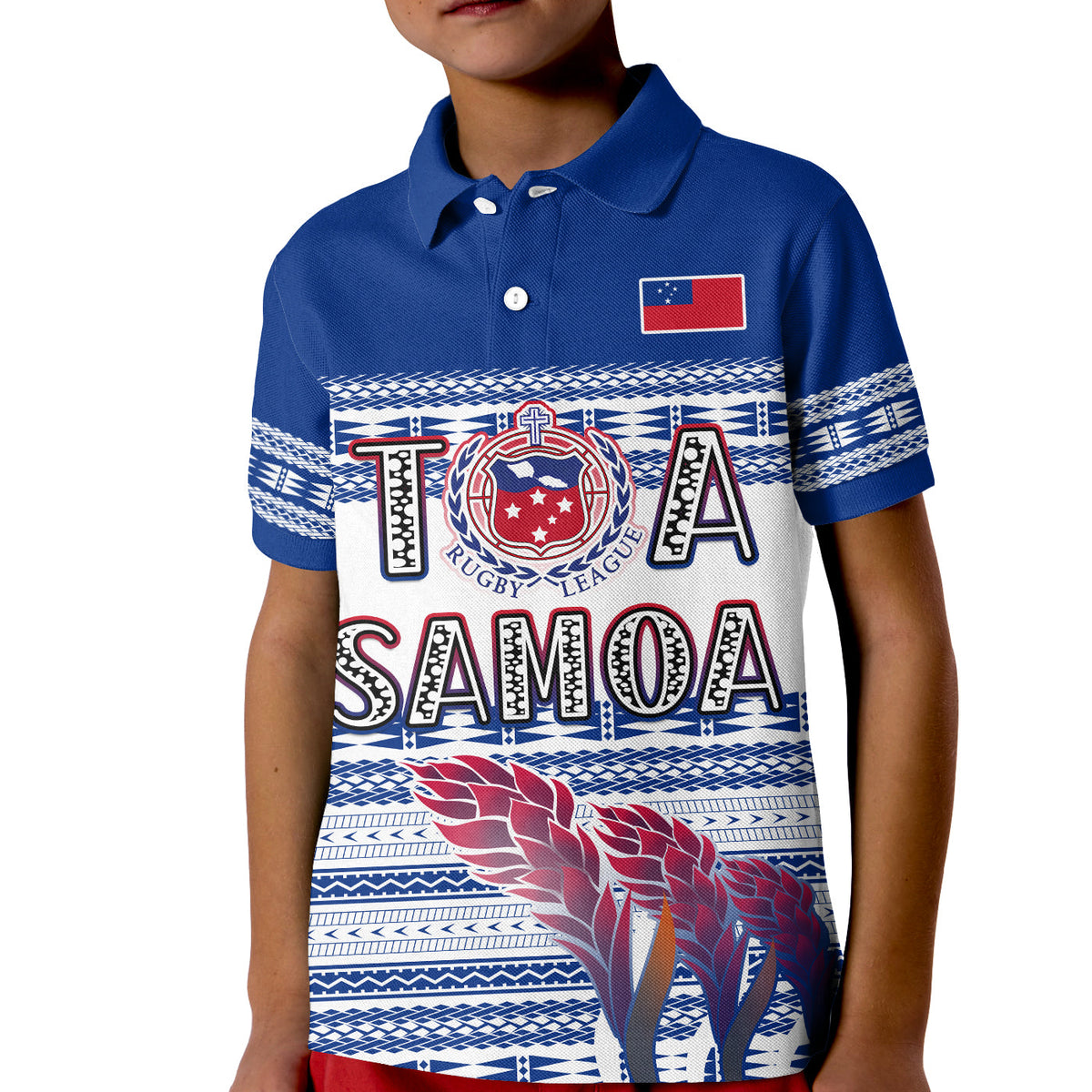 Toa Samoa Rugby Polo Shirt KID Uso Aso Uma Go Champions White LT13 Kid White - Polynesian Pride