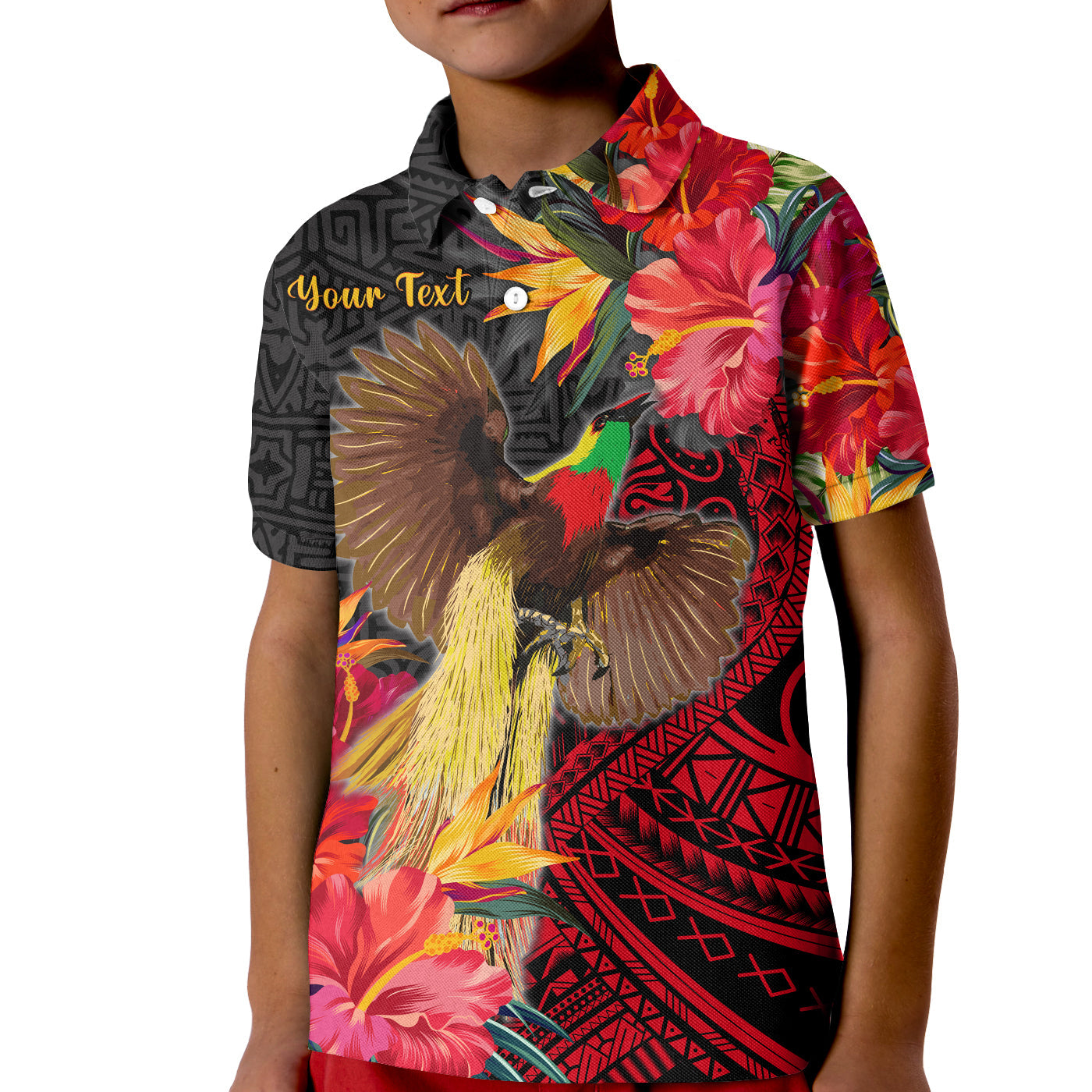 (Custom Personalised) Papua New Guinea Polo Shirt KID Bird of Paradise LT13 Kid Black - Polynesian Pride