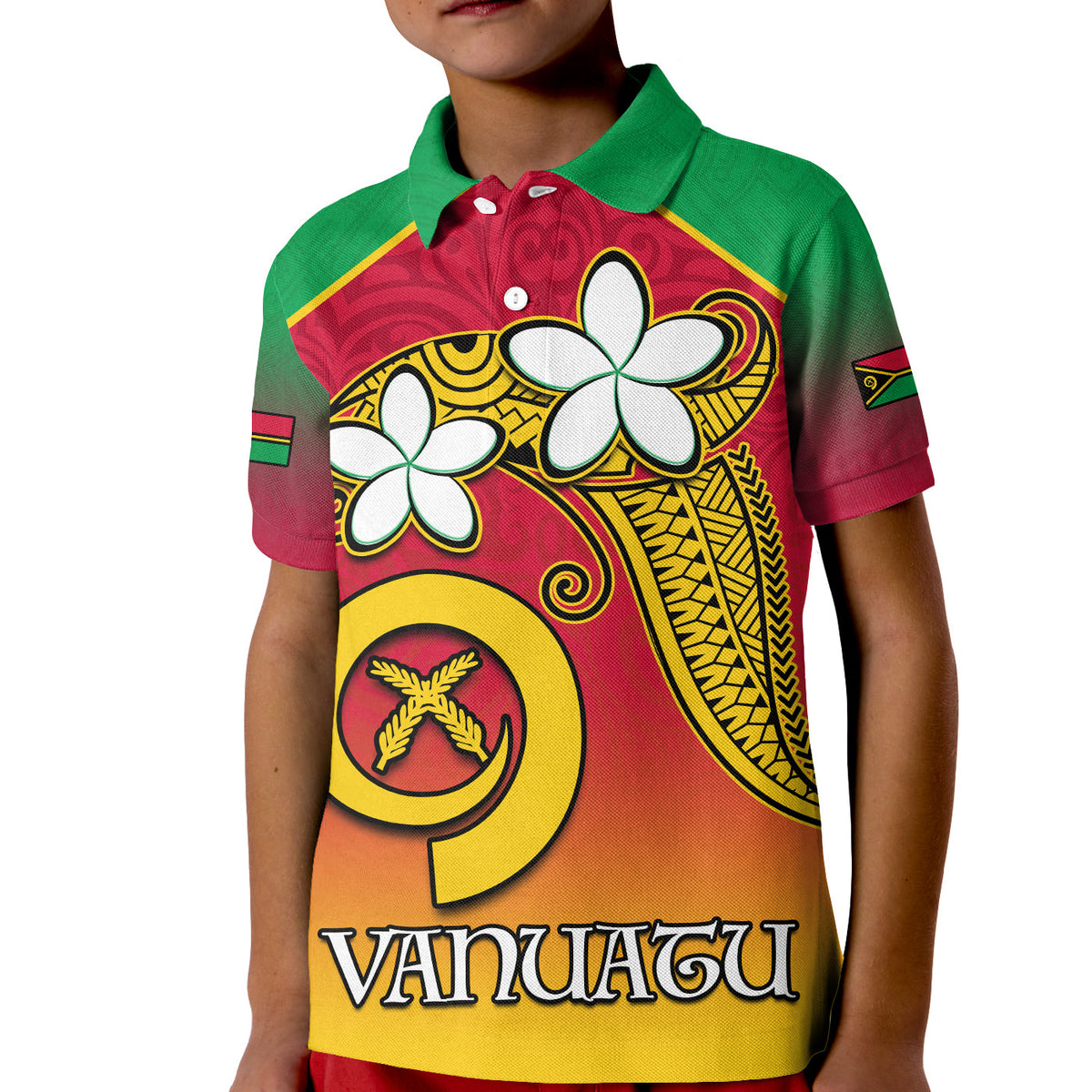 Vanuatu Novelty Polo Shirt KID Frangipani Tropical Spa Flower LT13 Kid Red - Polynesian Pride
