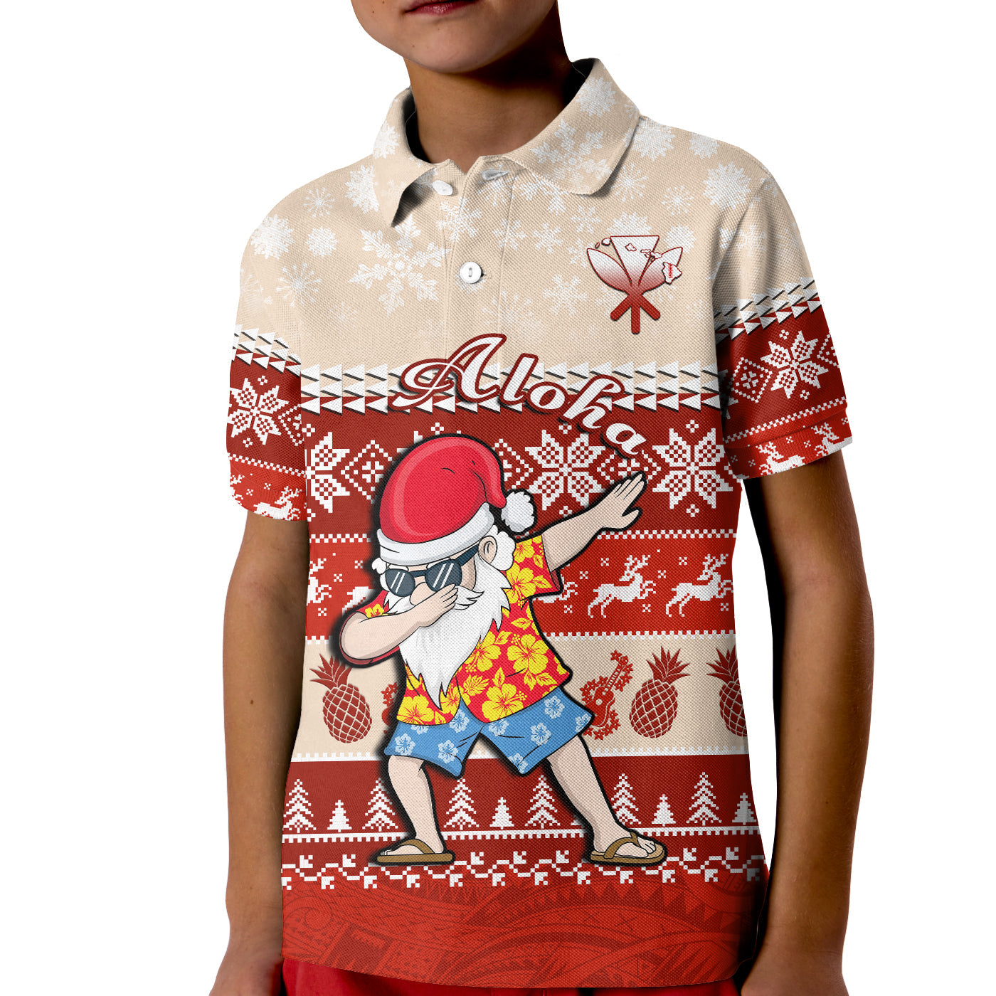 (Custom Personalised) Hawaii Mele Kalikimaka Polo Shirt KID Dabbing Santa Red Merry Christmas LT14 Kid Red - Polynesian Pride