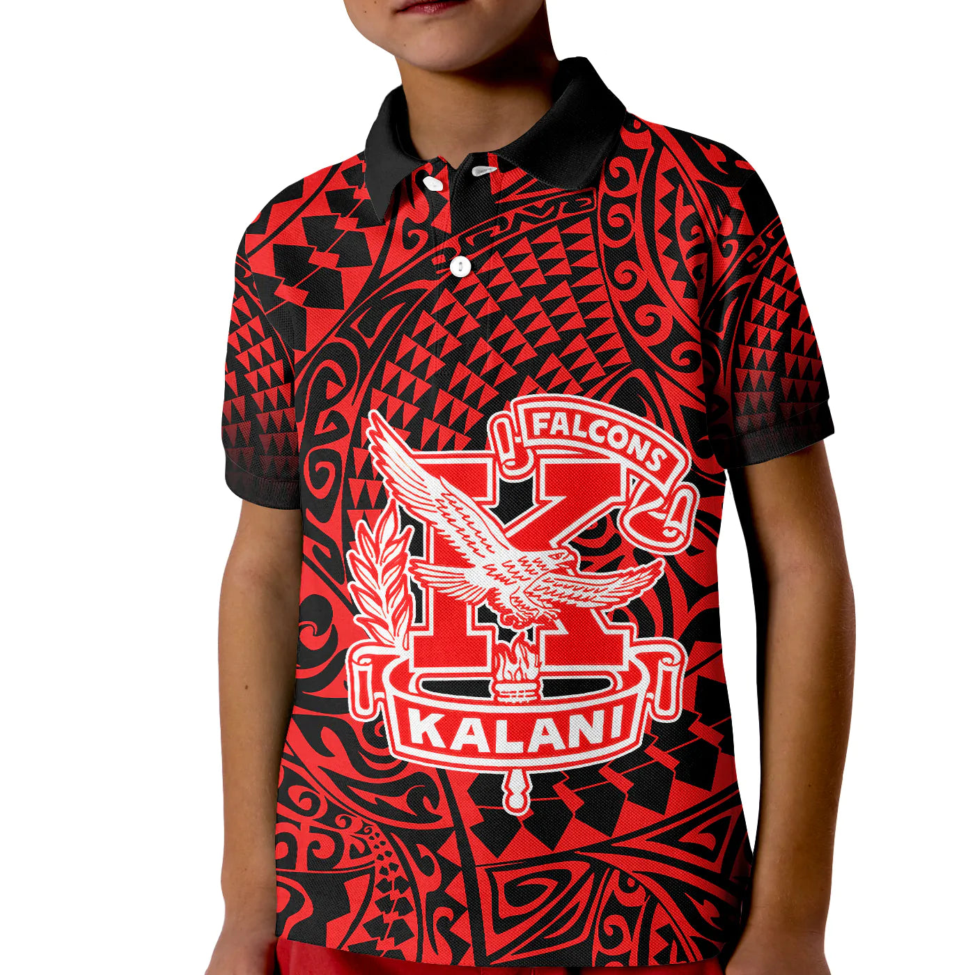 Hawaii Polo Shirt KID Kalani High School Tribal Kakau LT14 Kid Red - Polynesian Pride