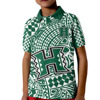 Hawaii Football Polo Shirt KID Rainbow Warriors Tribal Kakau LT14 Kid Green - Polynesian Pride