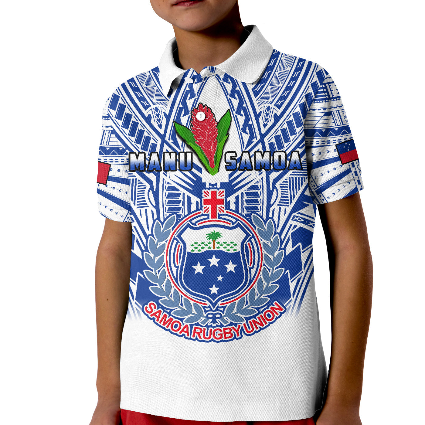 (Custom Text and Number) Samoa Rugby Polo Shirt Manu Samoa 7s Ginger White Polynesian LT14 White - Polynesian Pride