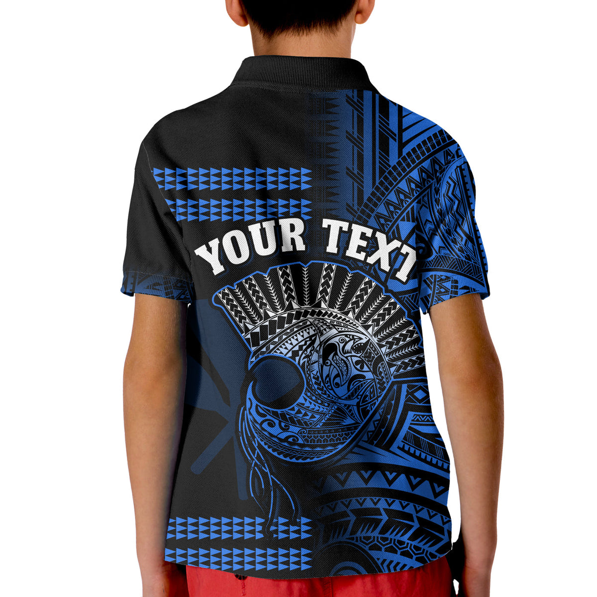 (Custom Personalised) Hawaii Polo Shirt KID Kakau Warrior Helmet Gradient Blue Polynesian LT14 - Polynesian Pride