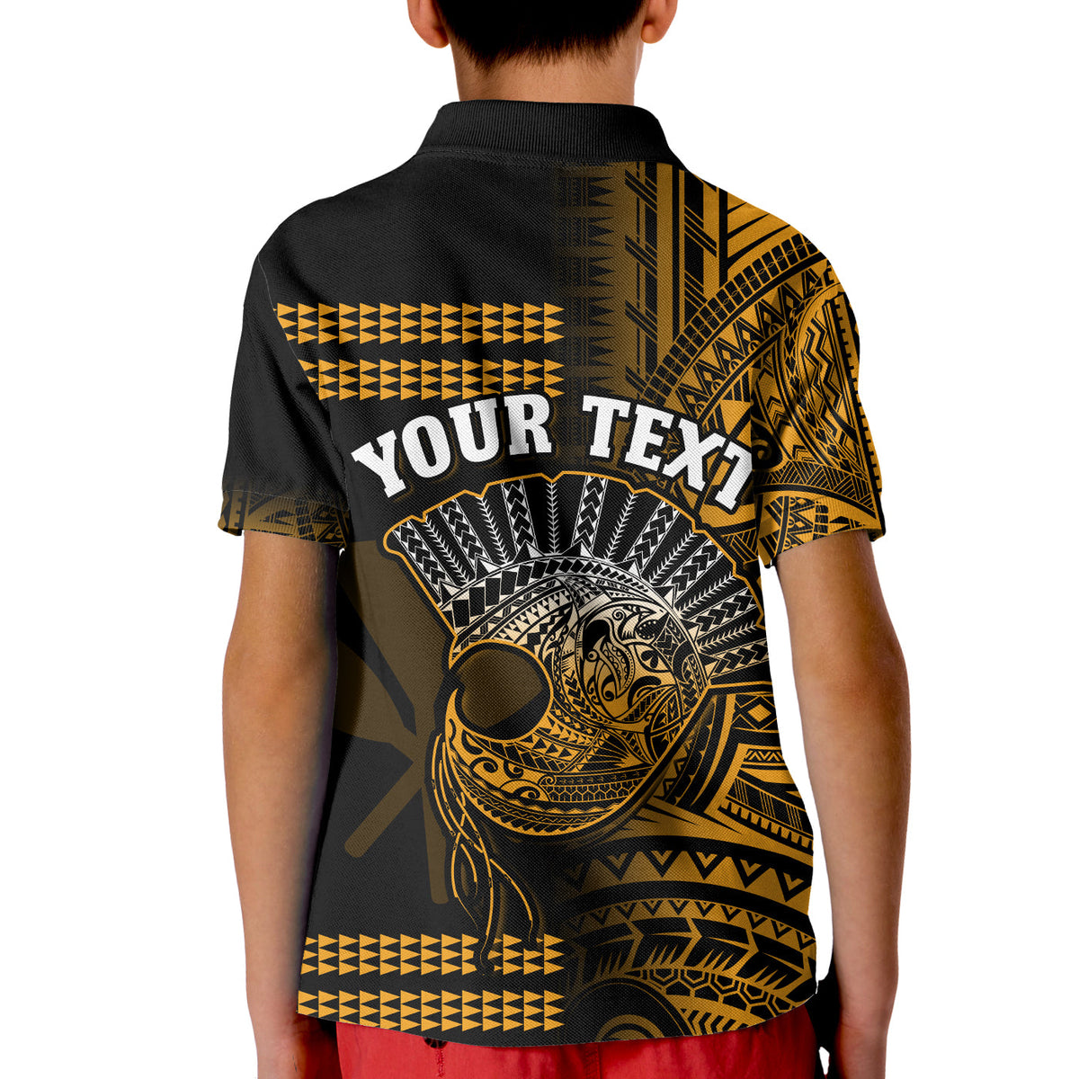 Custom Hawaii Polo Shirt Kakau Warrior Helmet Gradient Gold Polynesian LT14 - Polynesian Pride