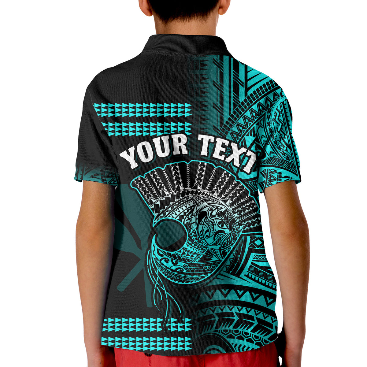(Custom Personalised) Hawaii Polo Shirt KID Kakau Warrior Helmet Gradient Turquoise Polynesian LT14 - Polynesian Pride