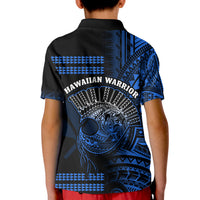 Hawaii Polo Shirt KID Kakau Warrior Helmet Gradient Blue Polynesian LT14 - Polynesian Pride