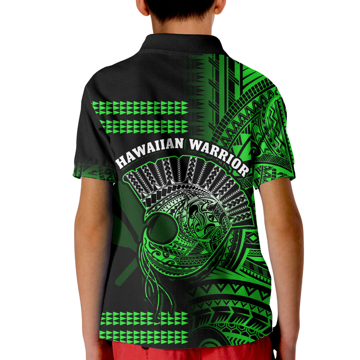 Hawaii Polo Shirt Kakau Warrior Helmet Gradient Green Polynesian LT14 - Polynesian Pride