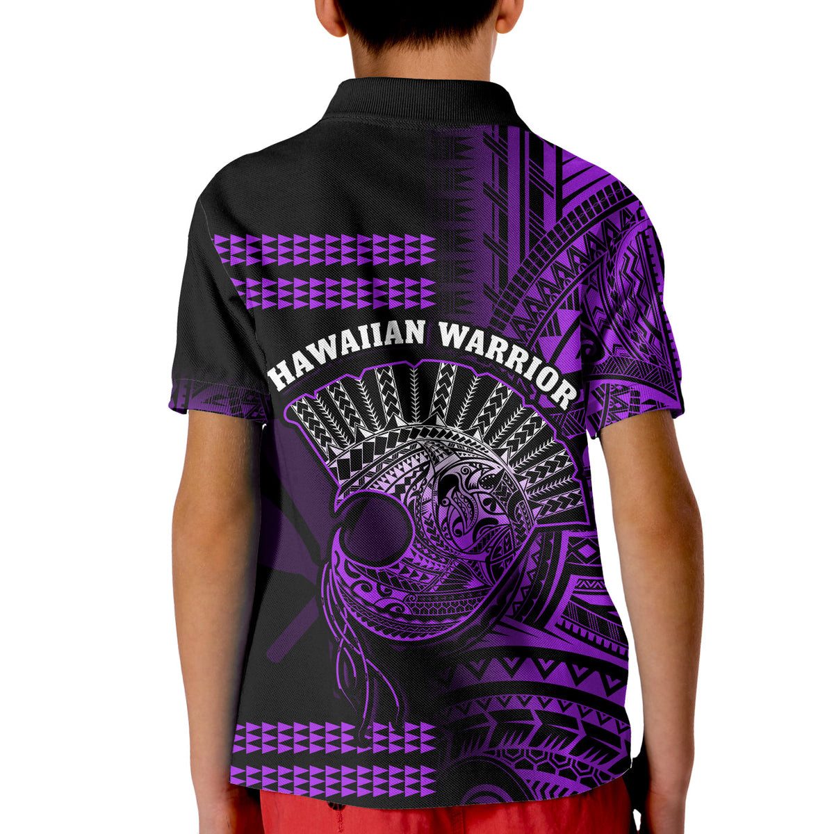 Hawaii Polo Shirt KID Kakau Warrior Helmet Gradient Purple Polynesian LT14 - Polynesian Pride