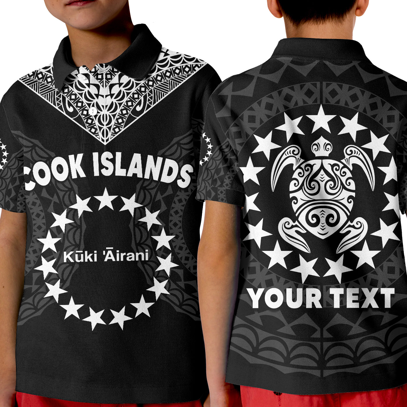 (Custom Personalised) Islands Polo Shirt KID Circle Pattern Mix Sea Turtle Black Version LT14 Kid Black - Polynesian Pride