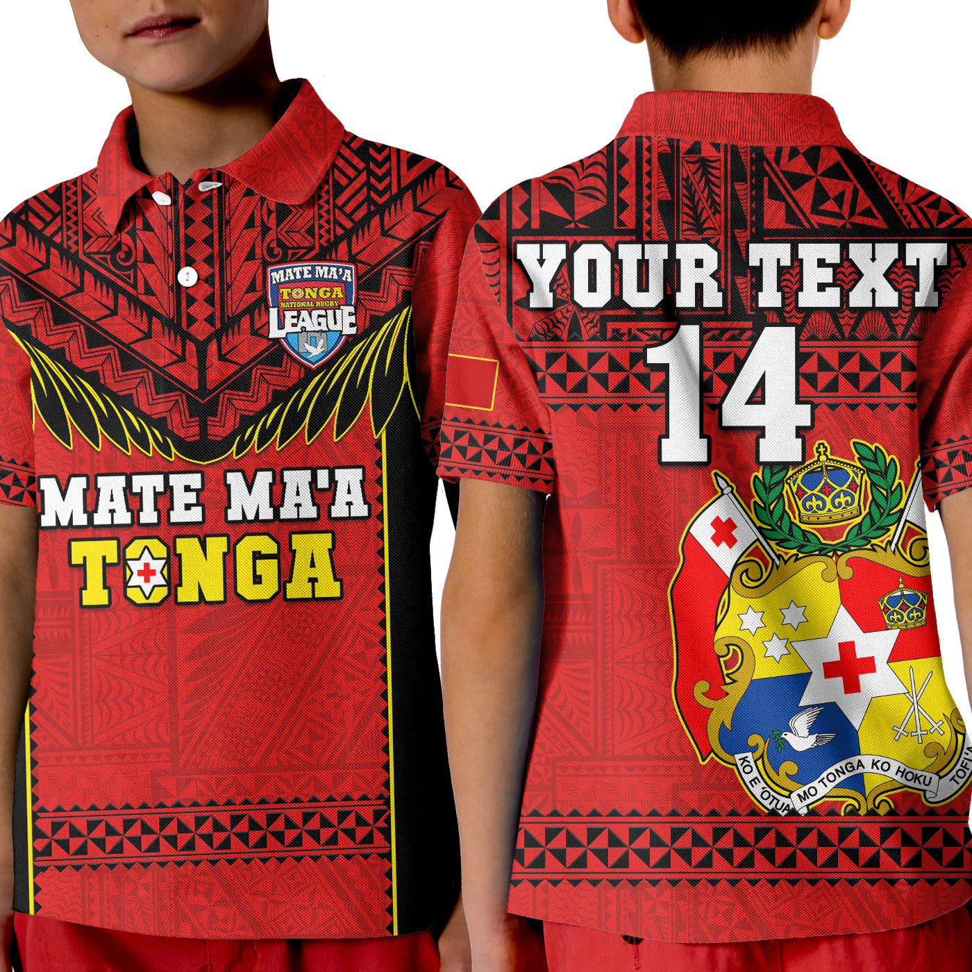 (Custom Text and Number) Tonga Rugby Polo Shirt KID Mate Maa Tonga Pacific Ngatu Black LT14 Kid Red - Polynesian Pride