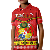 Tonga Christmas Polo Shirt KID Tongan Ngatu Kilisimasi Fiefia LT14 Kid Red - Polynesian Pride
