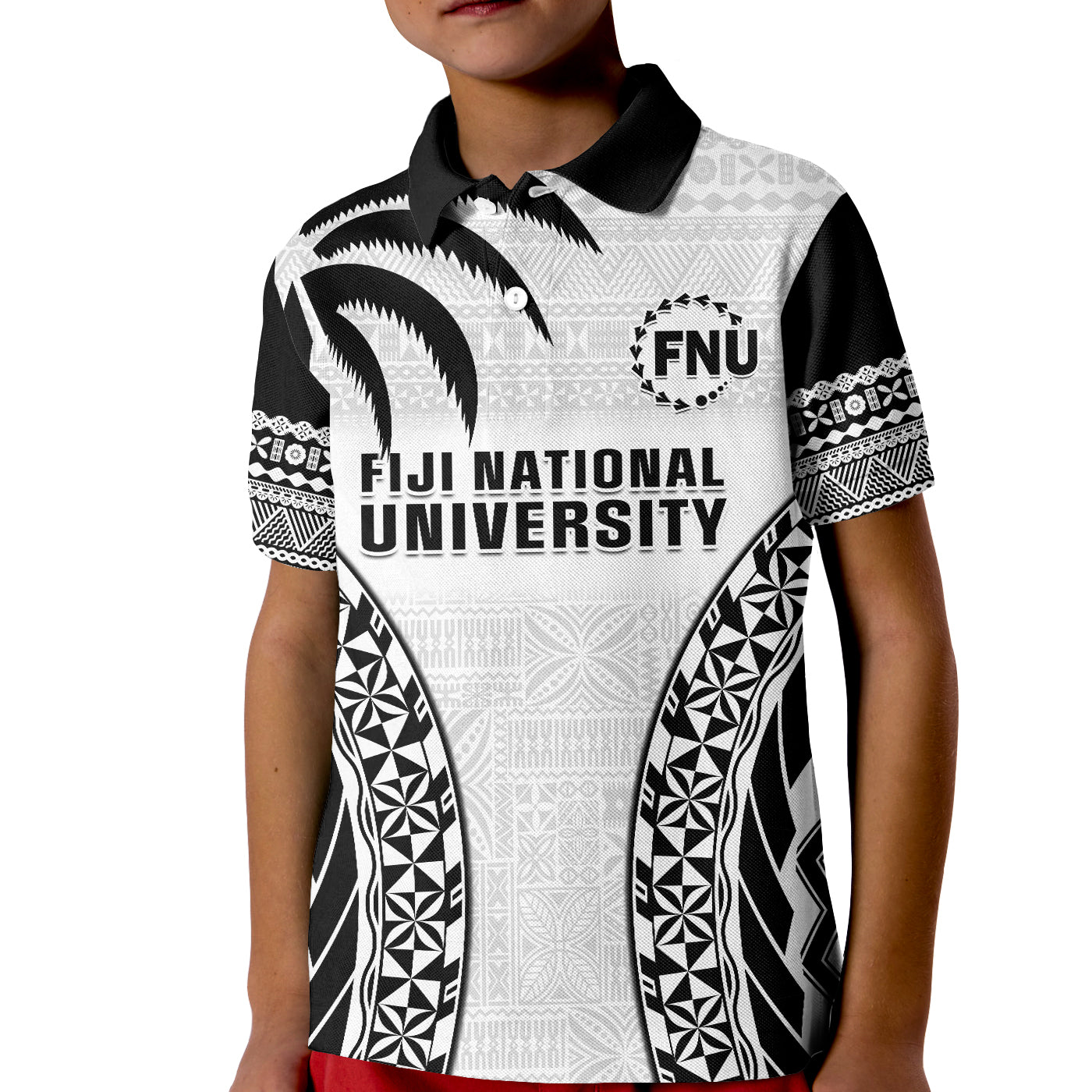 (Custom Personalised) Fiji University Polo Shirt KID National Fijian Tapa Pattern White LT14 Kid White - Polynesian Pride