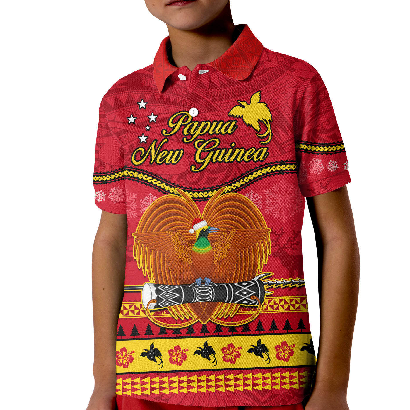 (Custom Personalised) Papua New Guinea Christmas Polo Shirt KID Bird Of Paradise Bikpela Hamamas Blong Dispela Krismas LT14 Kid Red - Polynesian Pride