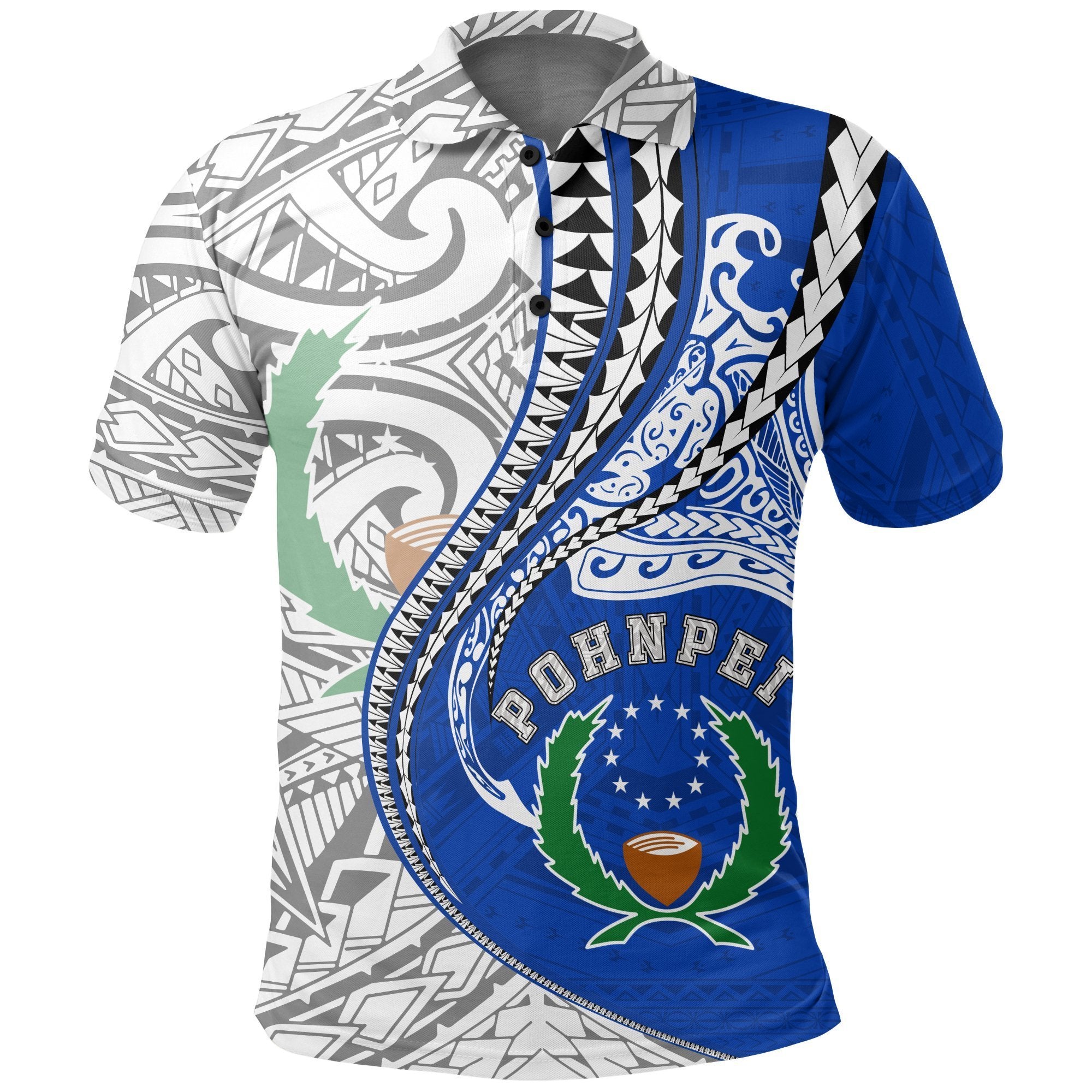 Pohnpei Polo Shirt Pohnpei Flag Kanaloa Tatau (White) Unisex White - Polynesian Pride