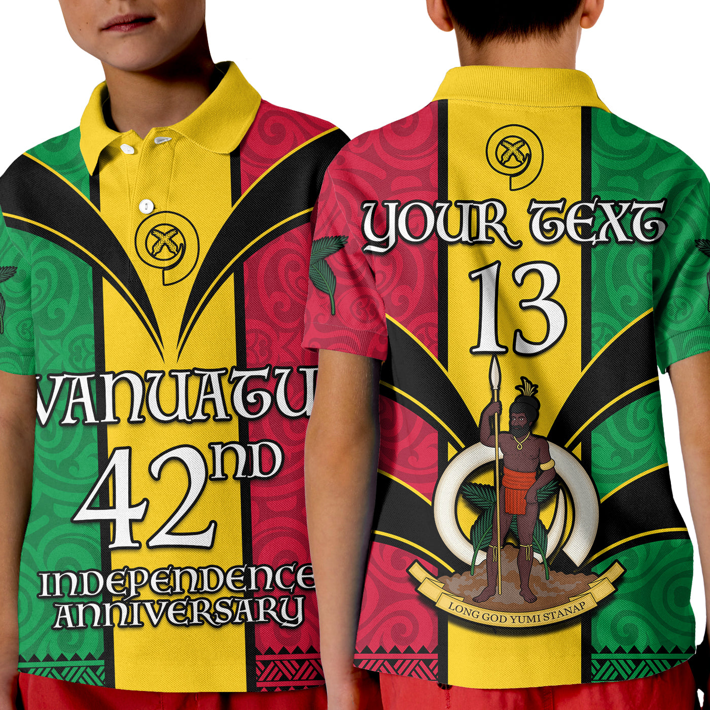 (Custom Text and Number) Vanuatu 1980 Polo Shirt KID Vanuatuan Independence Day LT13 Kid Yellow - Polynesian Pride