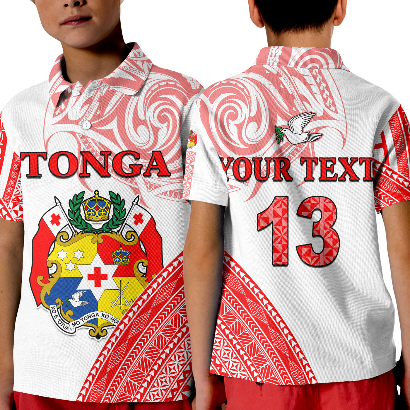 (Custom Text and Number) Tonga Polo Shirt KID Tongan Pattern Blithesome LT13 Unisex Red - Polynesian Pride