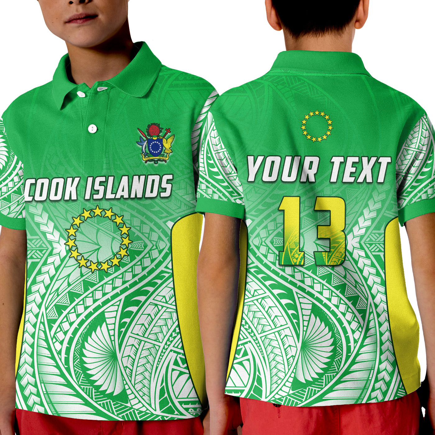 (Custom Text and Number) Cook Islands Polo Shirt KID Pattern Be Unique LT13 Unisex Green - Polynesian Pride