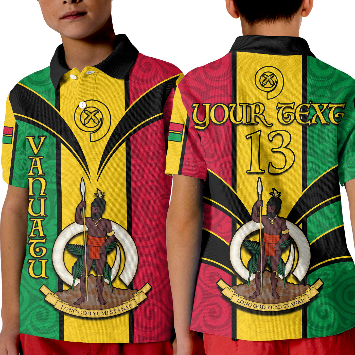 (Custom Text and Number) Vanuatu Polo Shirt KID Pig Tusk Polynesian LT13 Kid Yellow - Polynesian Pride