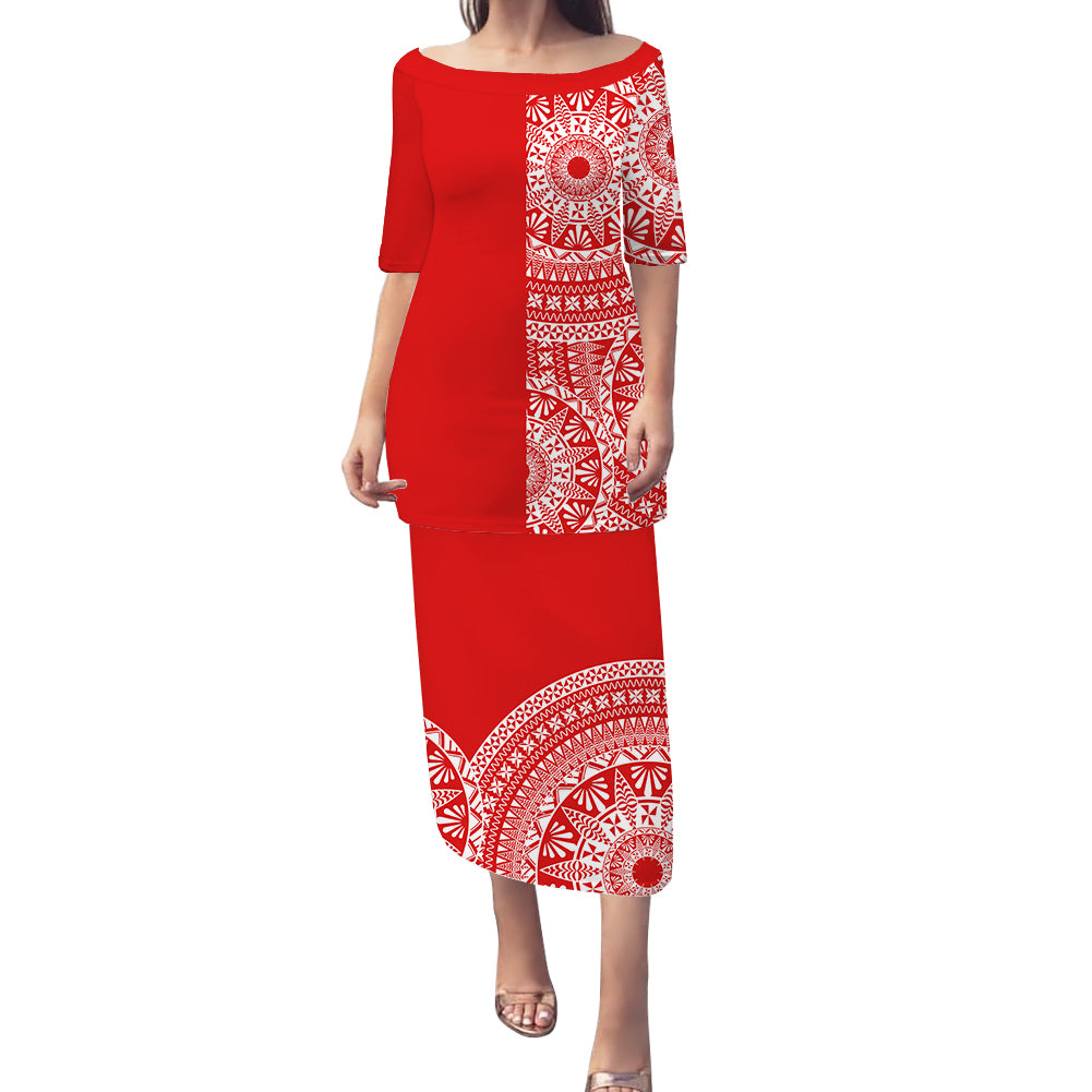 Tonga Puletaha Dress Tongan Ngatu Pattern LT14 Red - Polynesian Pride