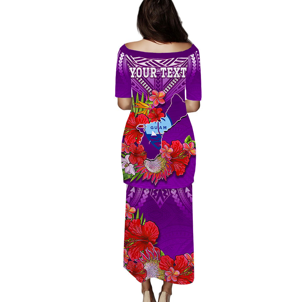 (Custom Personalised) Guam Chamorro Puletasi Dress Guaman Latte Stone Tropical Flowers Purple Version LT14 - Polynesian Pride