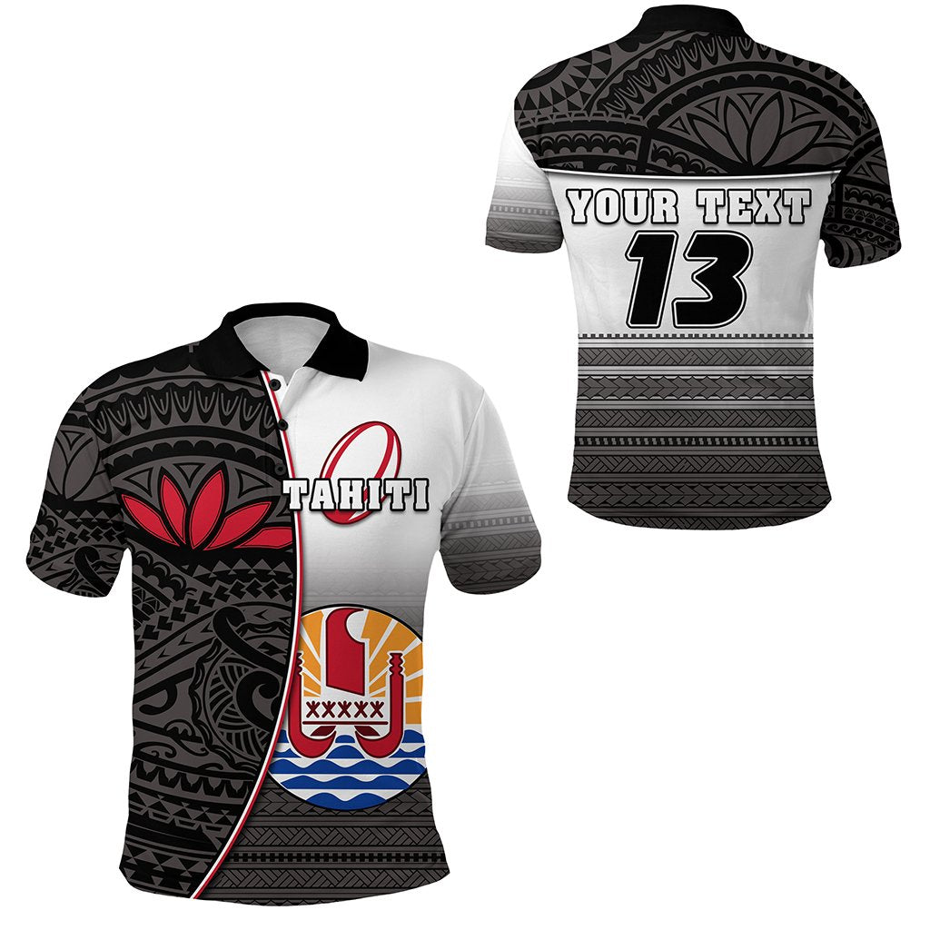 Custom Tahiti Rugby Polo Shirt Impressive Version Black Custom Text and Number Unisex Black - Polynesian Pride