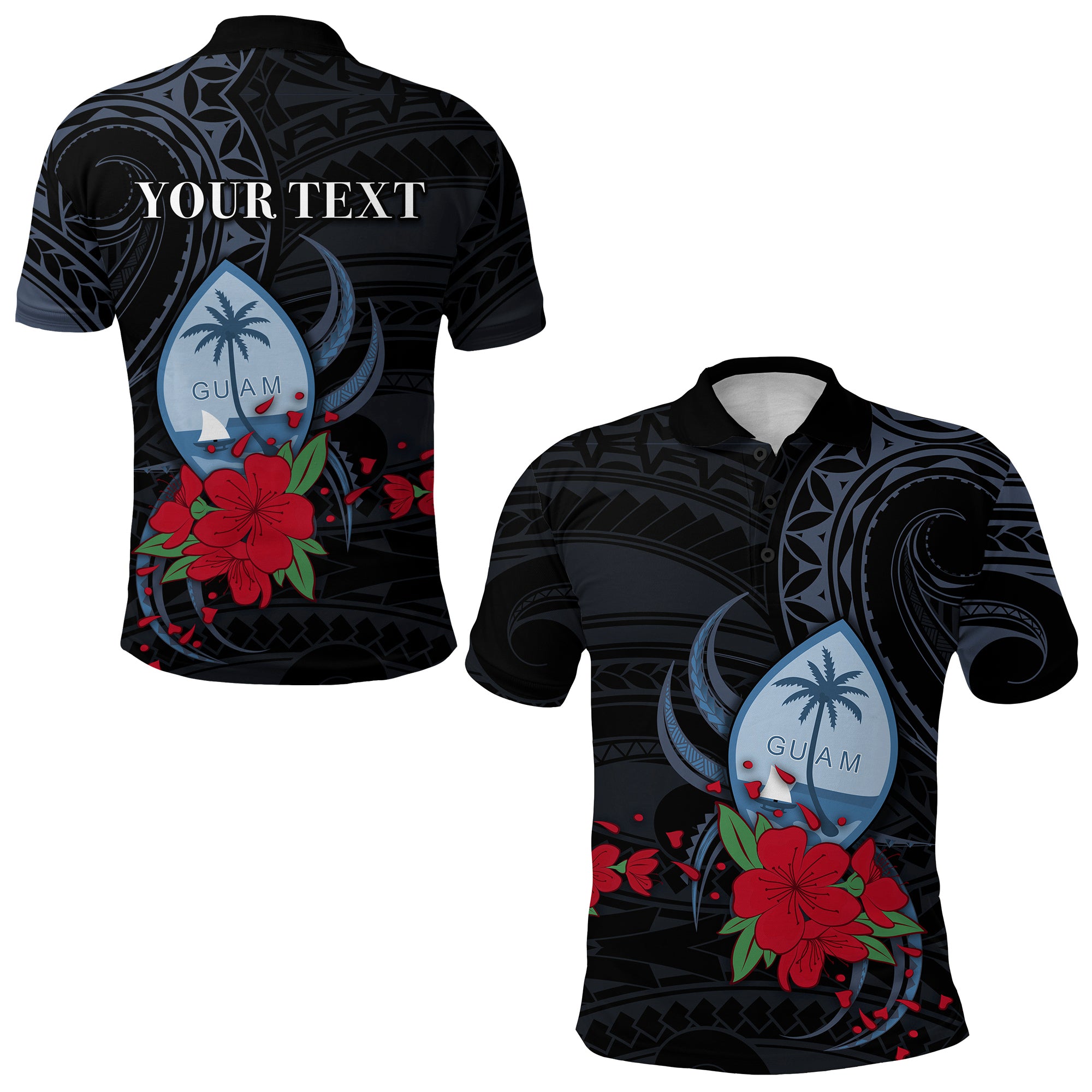 Custom Guam Polo Shirt Polynesian Flowers Version Black LT13 Unisex Black - Polynesian Pride