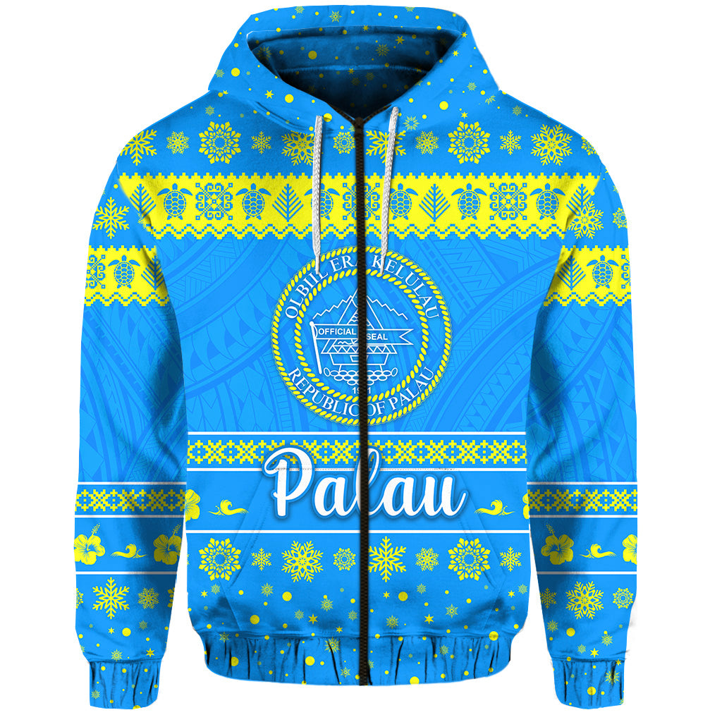 Custom Palau Christmas Zip Hoodie Simple Style LT8 - Polynesian Pride