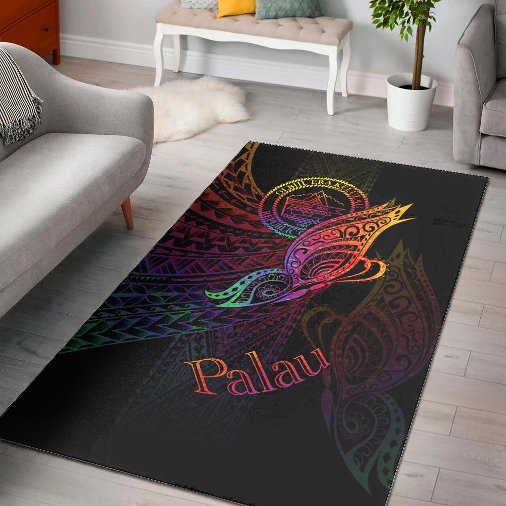 Palau Area Rug - Butterfly Polynesian Style Black - Polynesian Pride