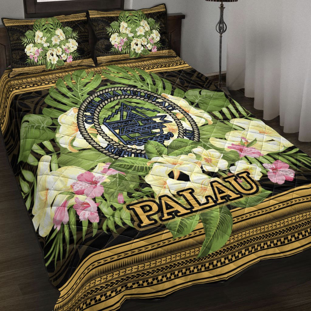 Palau Quilt Bed Set - Polynesian Gold Patterns Collection Black - Polynesian Pride