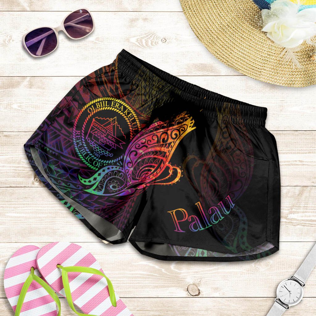 Palau Women's Shorts - Butterfly Polynesian Style Women Black - Polynesian Pride