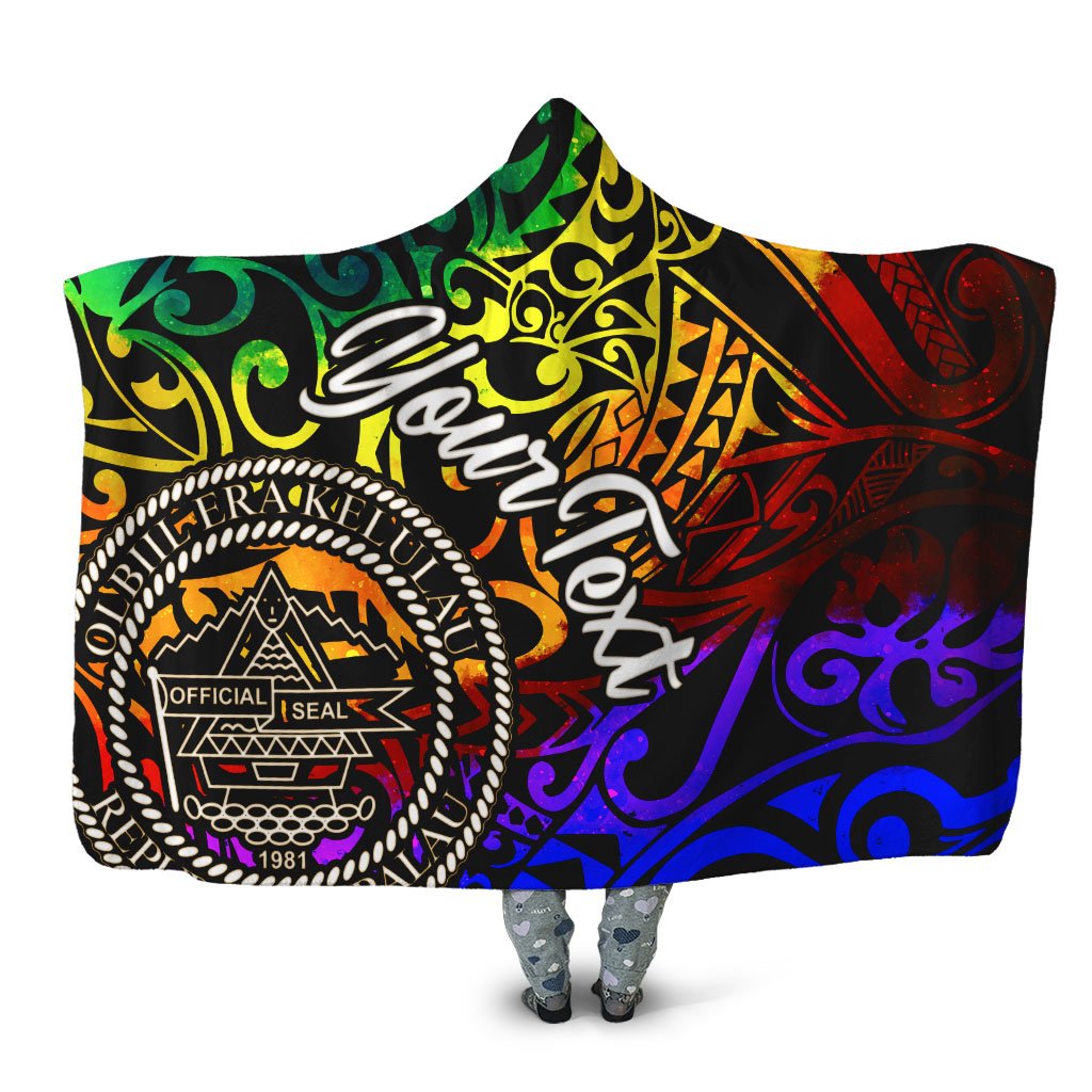 Palau Custom Personalised Hooded Blanket - Rainbow Polynesian Pattern Hooded Blanket Rainbow - Polynesian Pride